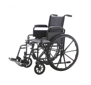 Wheelchair with lift handles and overhead feet